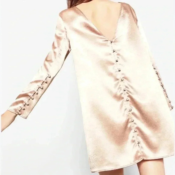 Zara Dresses & Skirts - Zara Trafaluc Collection rose gold metallic dress with button detail.